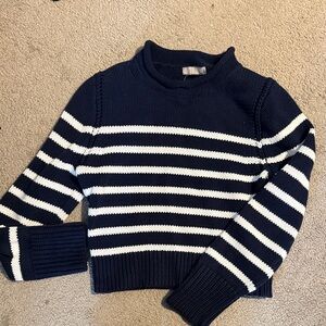 J Crew Roll Neck Navy and White Striped Sweater